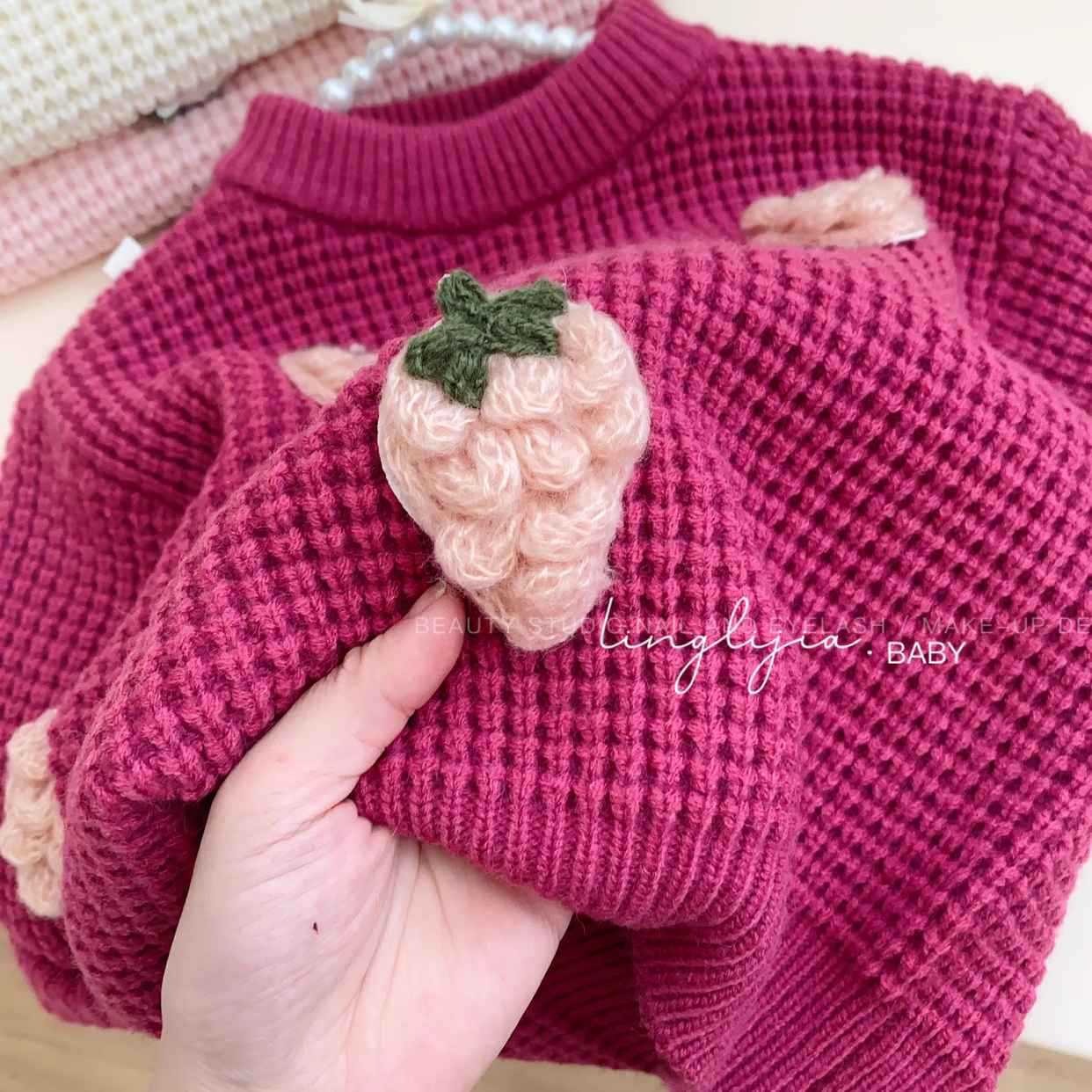 2024 Autumn Girls Fashion Three-Dimensional Strawberry Loose All-match Cute Knitted Pullover Sweater
