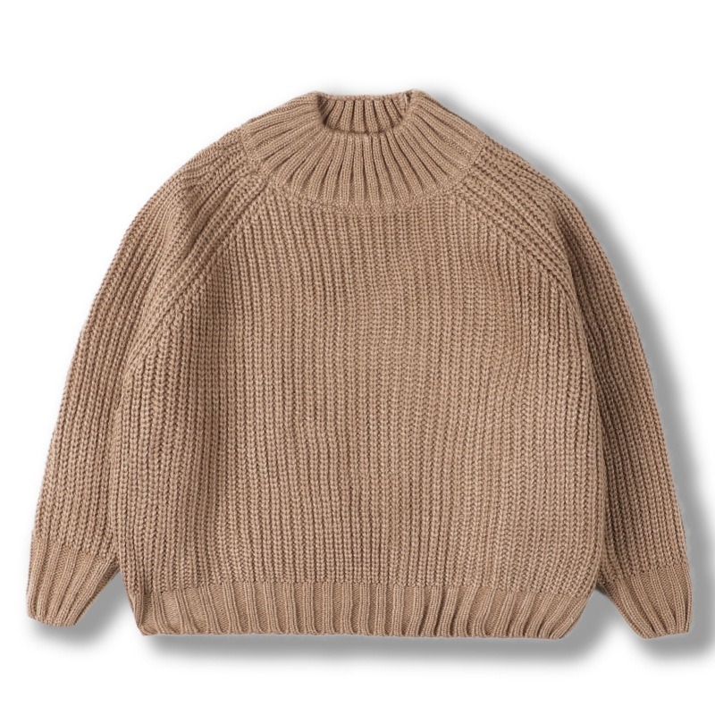 2024 new autumn and winter thick lazy style loose roll sleeves fashionable cute children's base knitted sweater