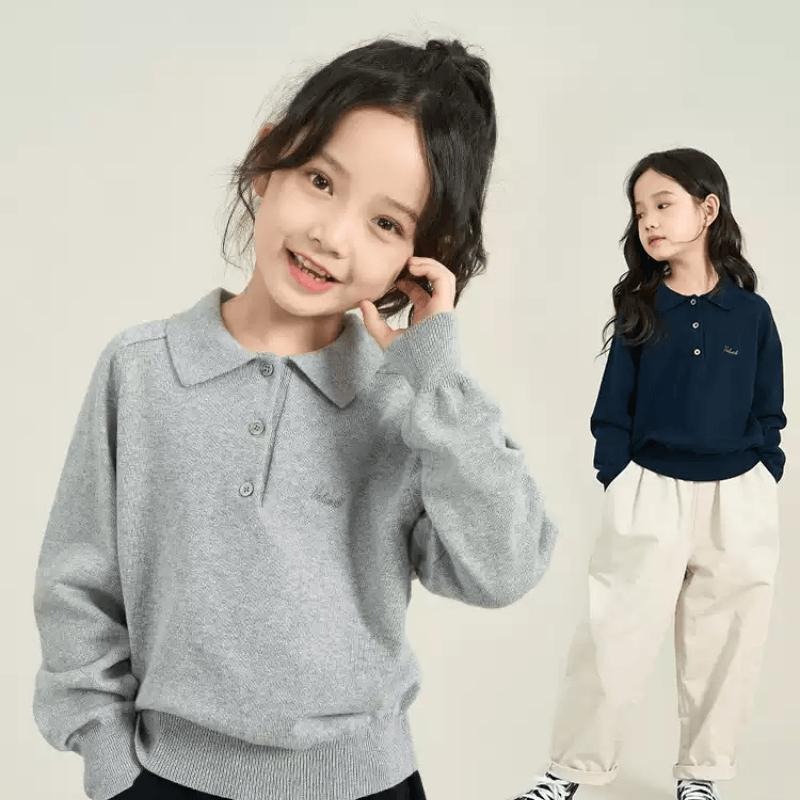 2024 Spring and Autumn Children's Lapel Polo Shirt Girls College Style Loose Embroidered Sweater