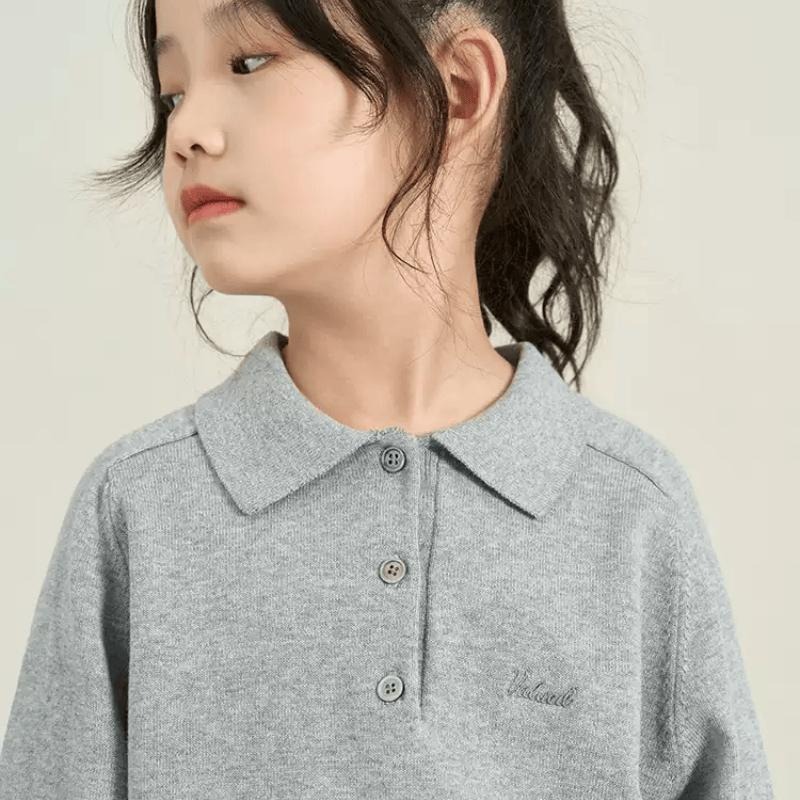 2024 Spring and Autumn Children's Lapel Polo Shirt Girls College Style Loose Embroidered Sweater