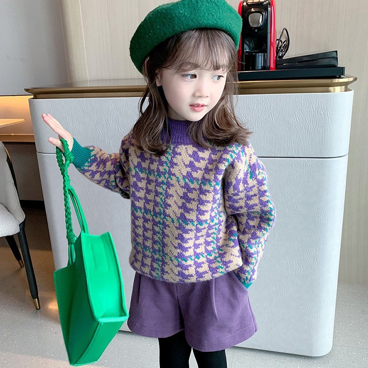 Children's knitted sweater 2024 winter new style girls' stylish pullover bottom Korean version thickened top