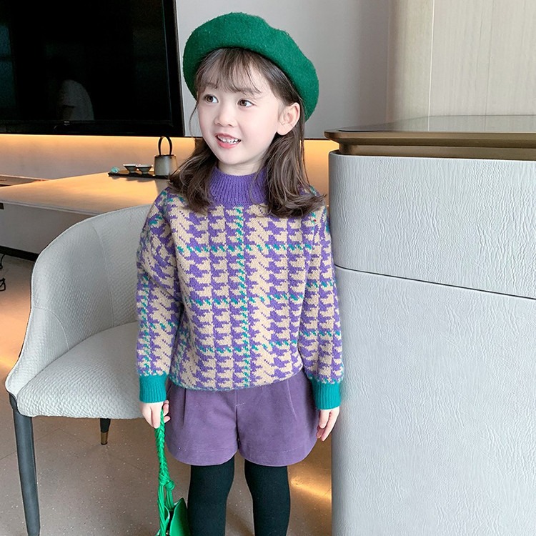 Children's knitted sweater 2024 winter new style girls' stylish pullover bottom Korean version thickened top
