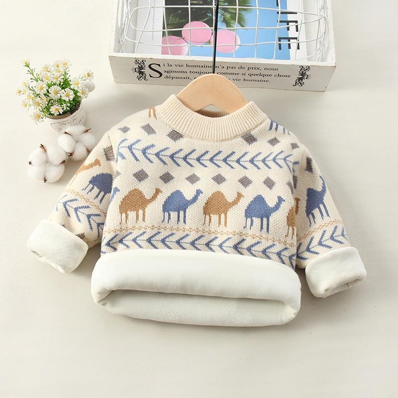 2024 autumn and winter new children's clothing boys' trendy plus velvet thick warm pullover sweater
