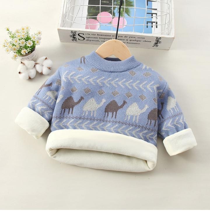 2024 autumn and winter new children's clothing boys' trendy plus velvet thick warm pullover sweater