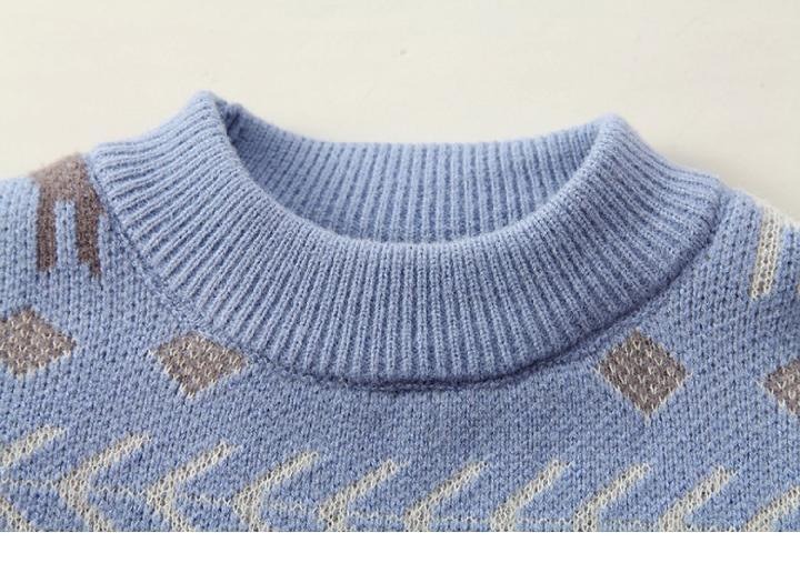 2024 autumn and winter new children's clothing boys' trendy plus velvet thick warm pullover sweater