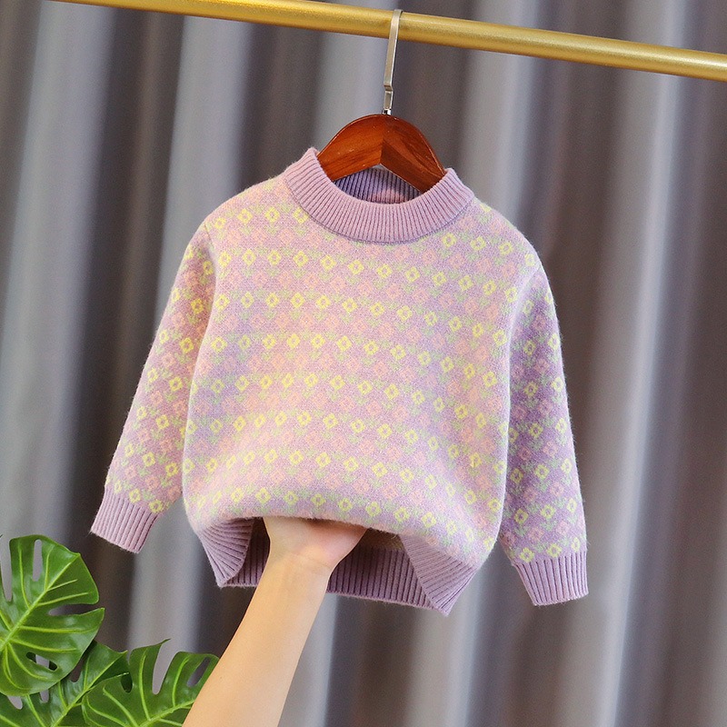 2024 new Korean version autumn and winter baby clothes fashionable plus velvet children's fashion cute printed thickened sweater