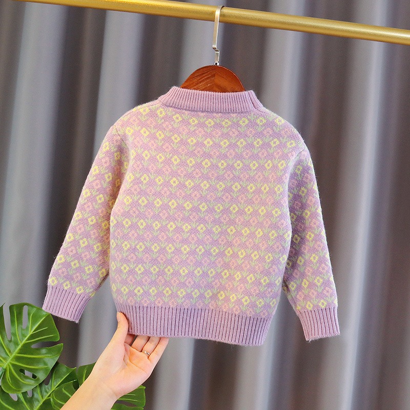2024 new Korean version autumn and winter baby clothes fashionable plus velvet children's fashion cute printed thickened sweater