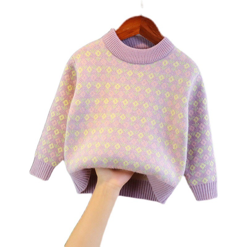 2024 new Korean version autumn and winter baby clothes fashionable plus velvet children's fashion cute printed thickened sweater