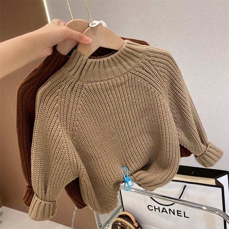 2024 new autumn and winter children's thickened thick needle bottoming round neck simple style boys and girls sweater