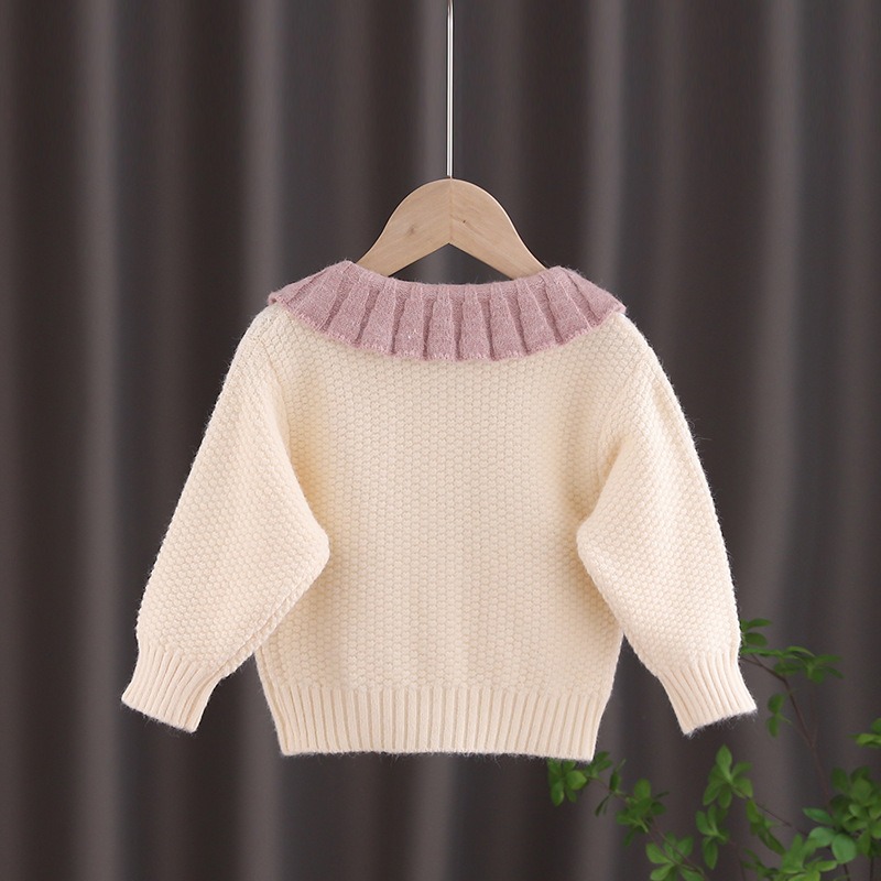 2024 New Autumn Clothing Girls Korean Style Internet Celebrity Jacket Infant Double Pocket Knitted Cardigan Top