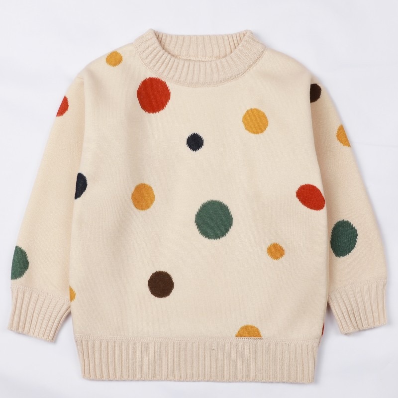 2024 New Autumn Children's Fashion Thickened Polka Dot Pullover Girls Sweater