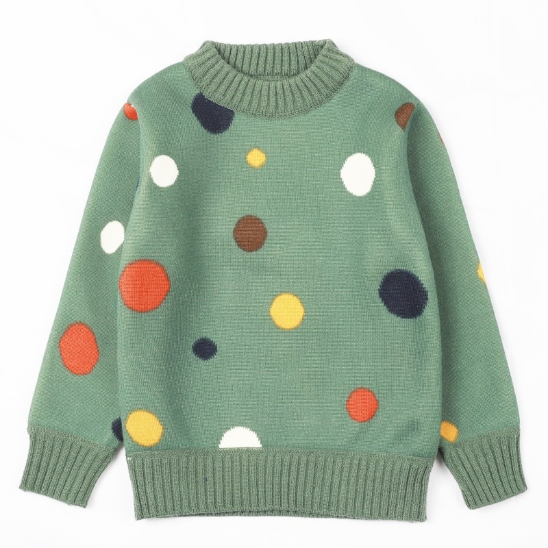 2024 New Autumn Children's Fashion Thickened Polka Dot Pullover Girls Sweater