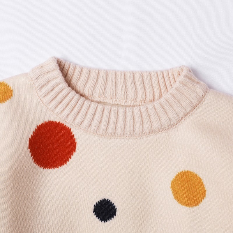 2024 New Autumn Children's Fashion Thickened Polka Dot Pullover Girls Sweater