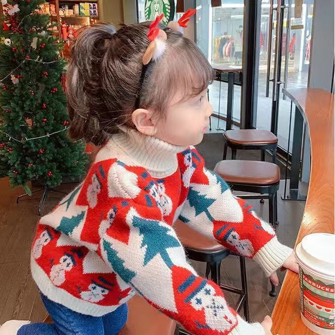 2024 new thickened pullover baby stylish winter high collar children Christmas knitted sweater