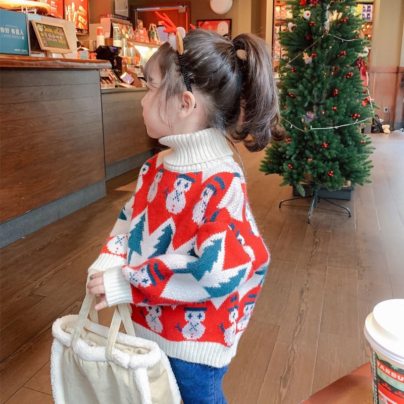 2024 new thickened pullover baby stylish winter high collar children Christmas knitted sweater