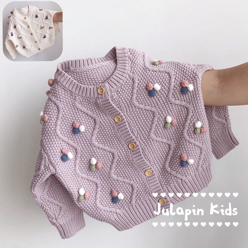 2024 new autumn and winter single-breasted autumn long-sleeved solid color girls' cardigan Korean round neck purple sweater