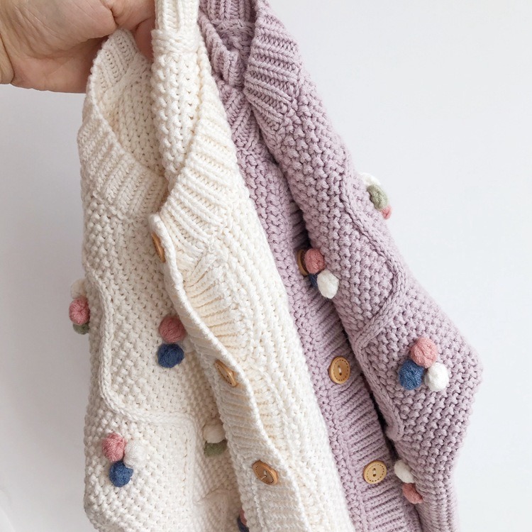 2024 new autumn and winter single-breasted autumn long-sleeved solid color girls' cardigan Korean round neck purple sweater