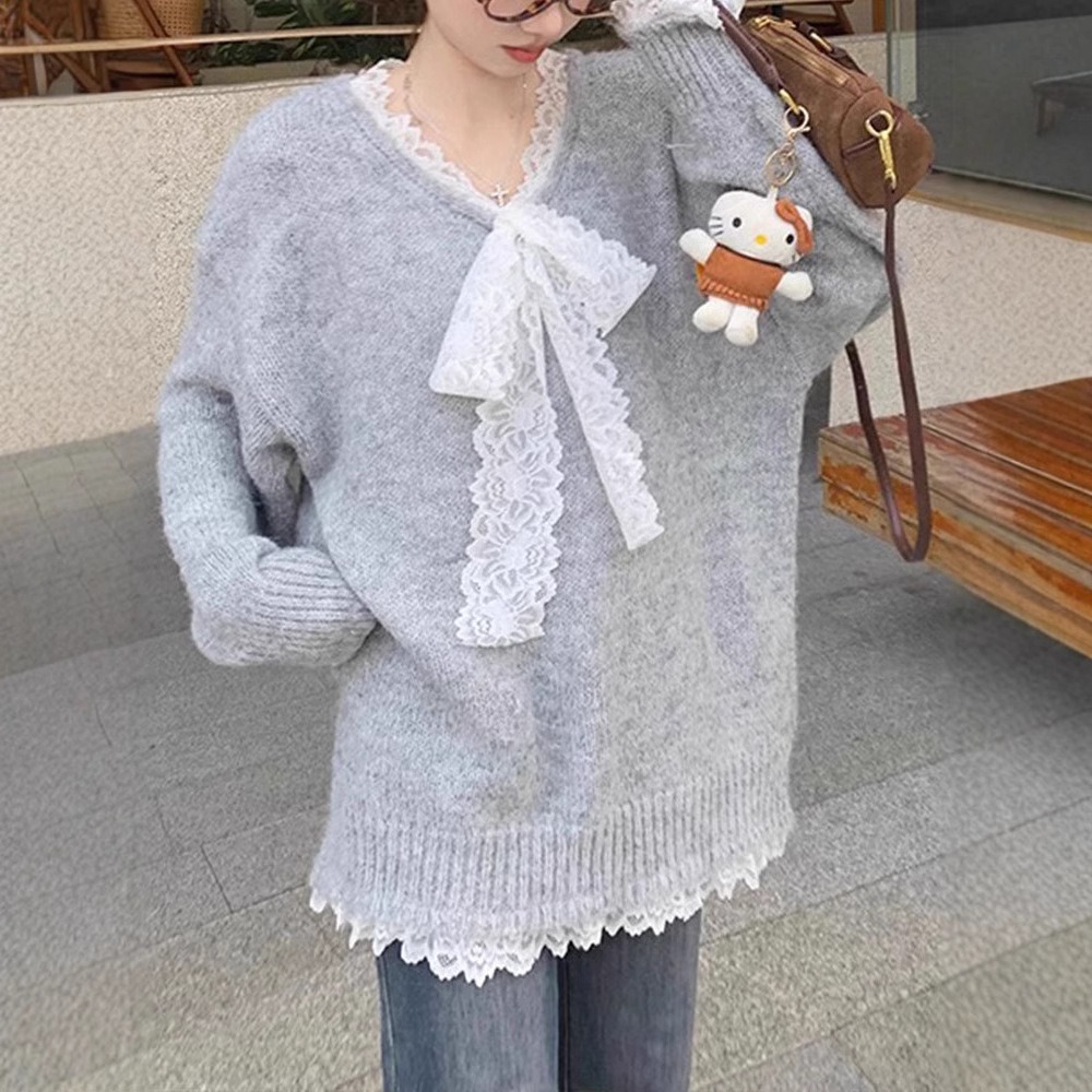 Fashion Women Bow Embellished Convertible Sweater