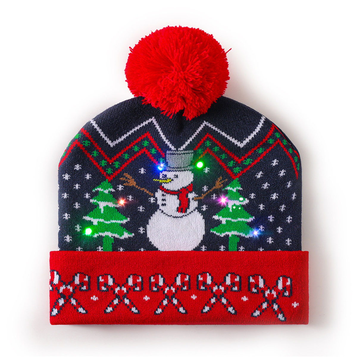LED Light Xmas Knitted Hat with Snowman Pattern