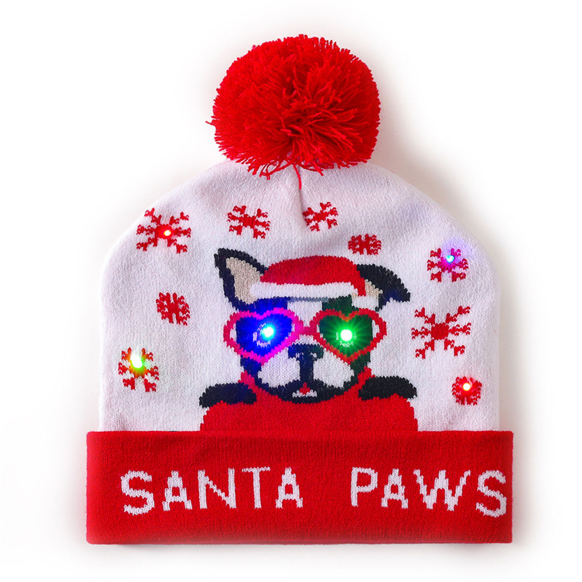LED Light Xmas Knitted Hat with Cool Dog Pattern
