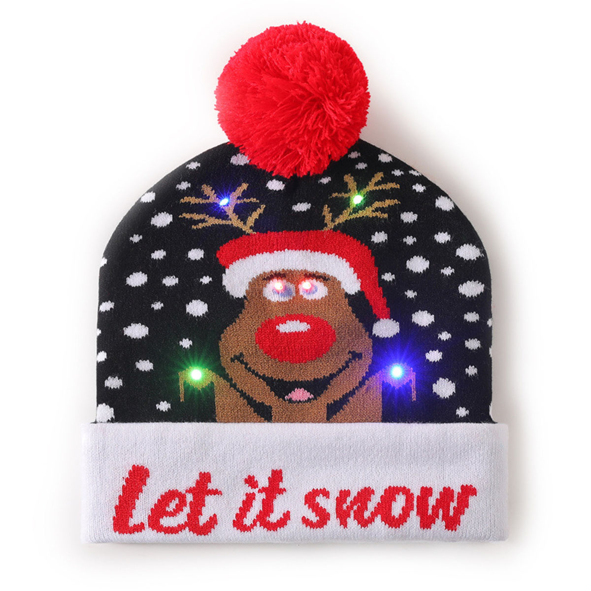 LED Light Xmas Knitted Hat with Christmas Dog Pattern