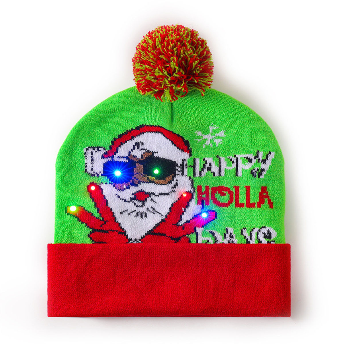 Xmas Santa Claus Pattern Knitted Hat with LED Light 