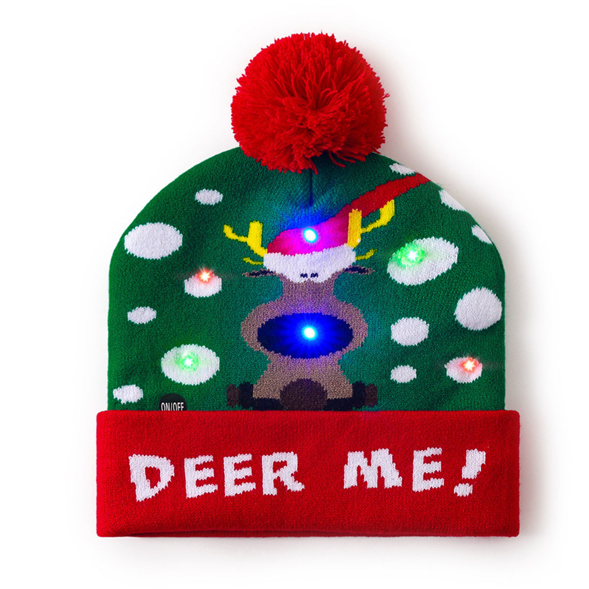 Black Deer Pattern Knitted Christmas Hat with LED Light