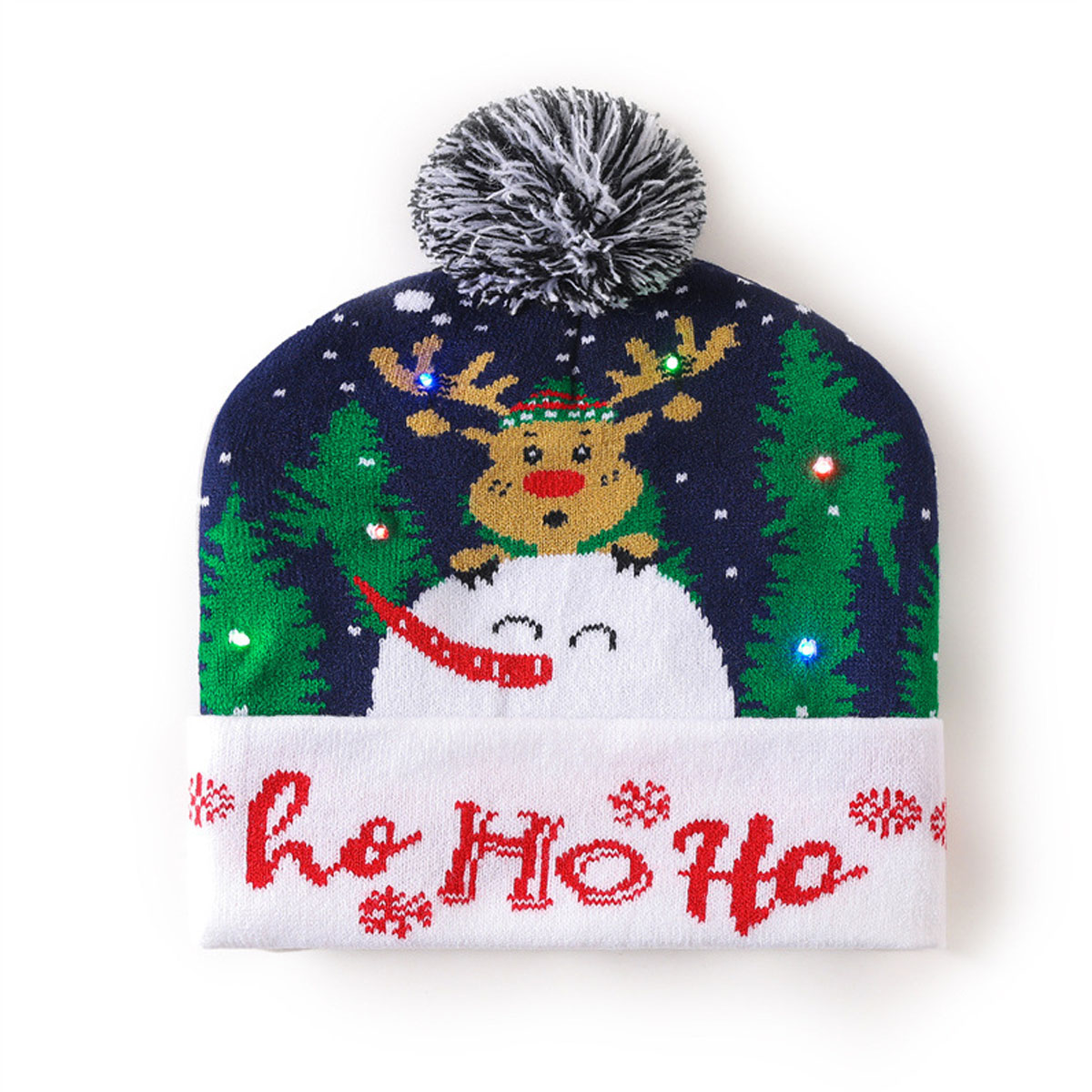 Elk-nosed snowman black LED Christmas knitted hat
