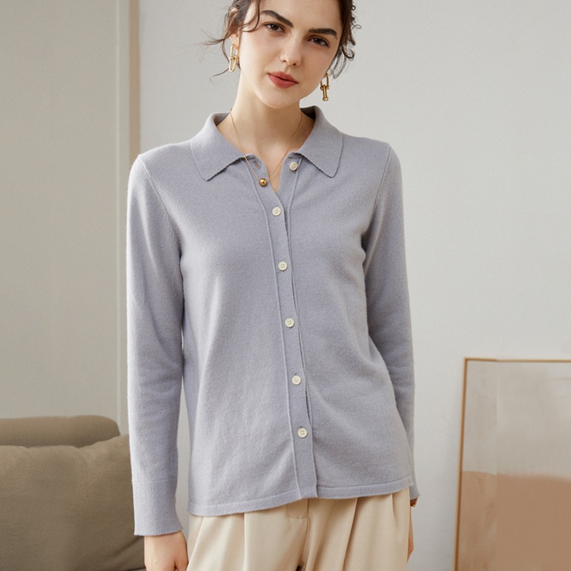 New Style Cardigan Knitted Bottoming Shirt Cashmere Polo Sweater Women's