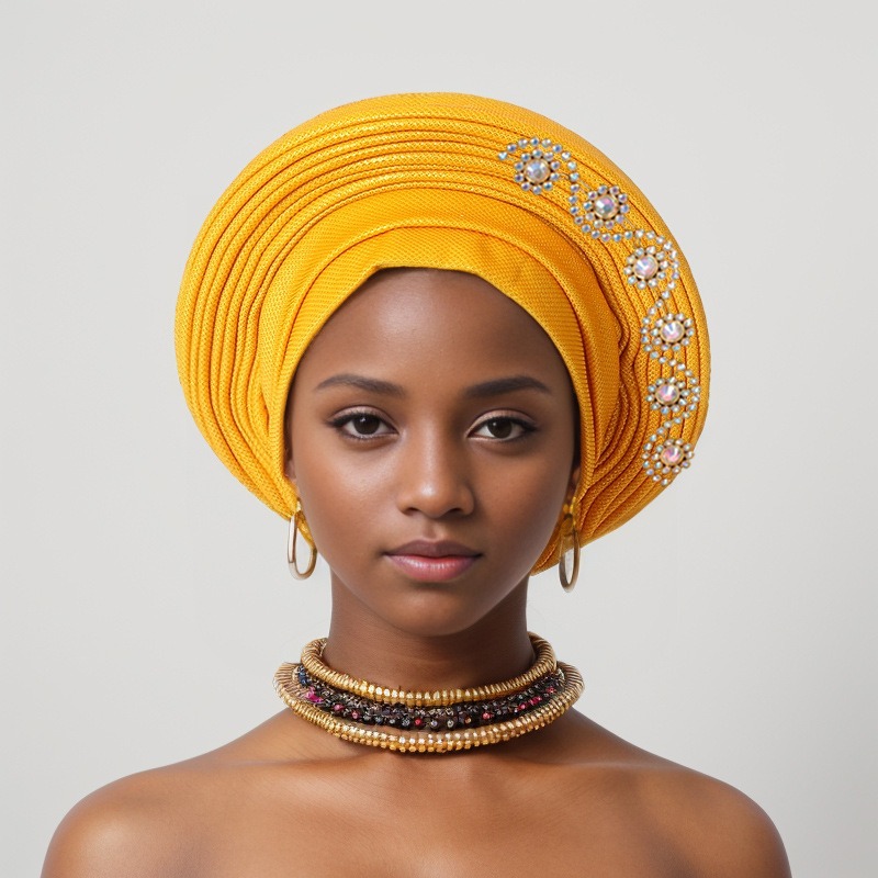 New style diamond heavy-duty bright silk laminated straps Nigerian wedding party auto gel baotou hat
