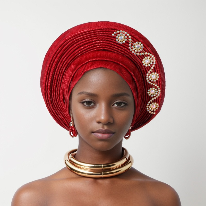 New style diamond heavy-duty bright silk laminated straps Nigerian wedding party auto gel baotou hat