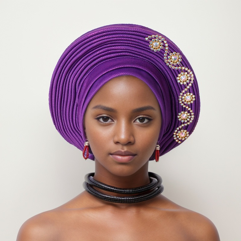 New style diamond heavy-duty bright silk laminated straps Nigerian wedding party auto gel baotou hat