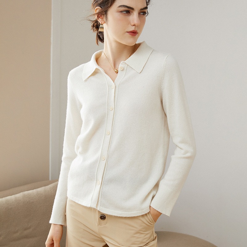 New Style Cardigan Knitted Bottoming Shirt Cashmere Polo Sweater Women's