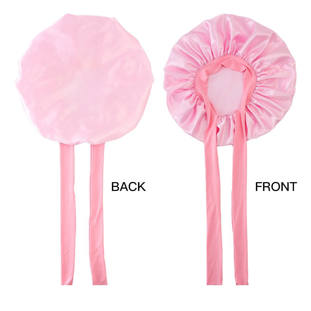 Round hat with ribbon and bow imitation silk beauty hair care wide-brimmed hat for women headscarf sleeping cap