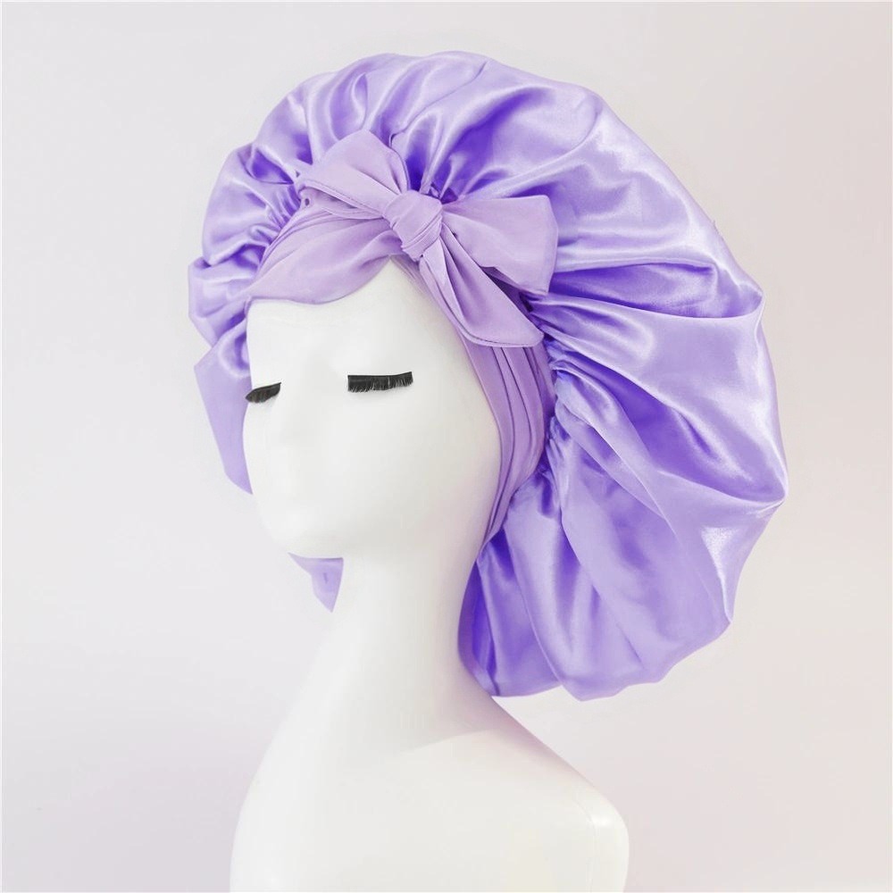 Ribbon round hat with bow imitation silk beauty hair care wide-brimmed hat women's headscarf satin nightcap