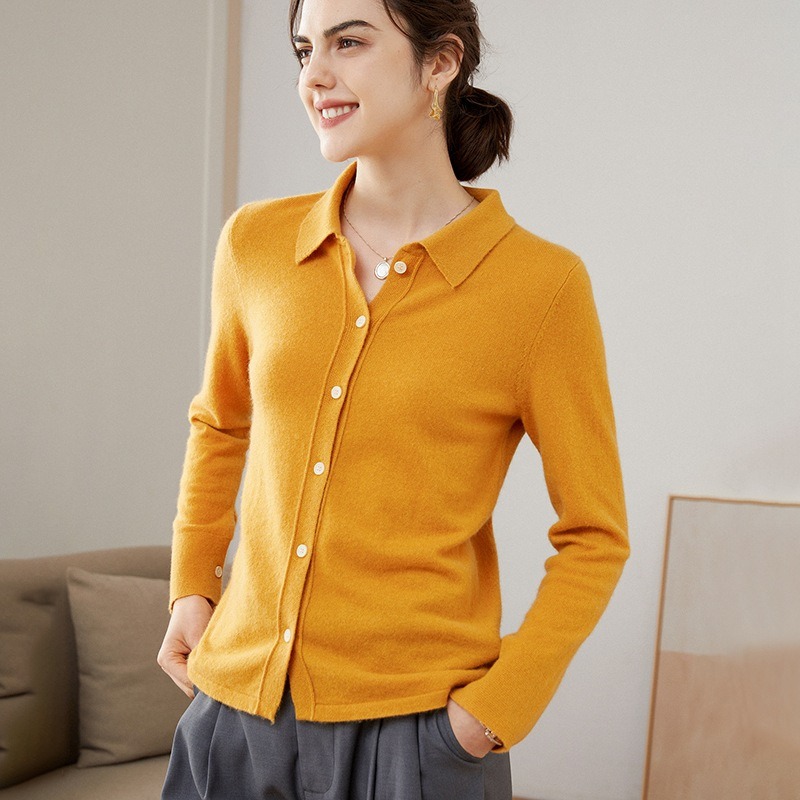 New Style Cardigan Knitted Bottoming Shirt Cashmere Polo Sweater Women's