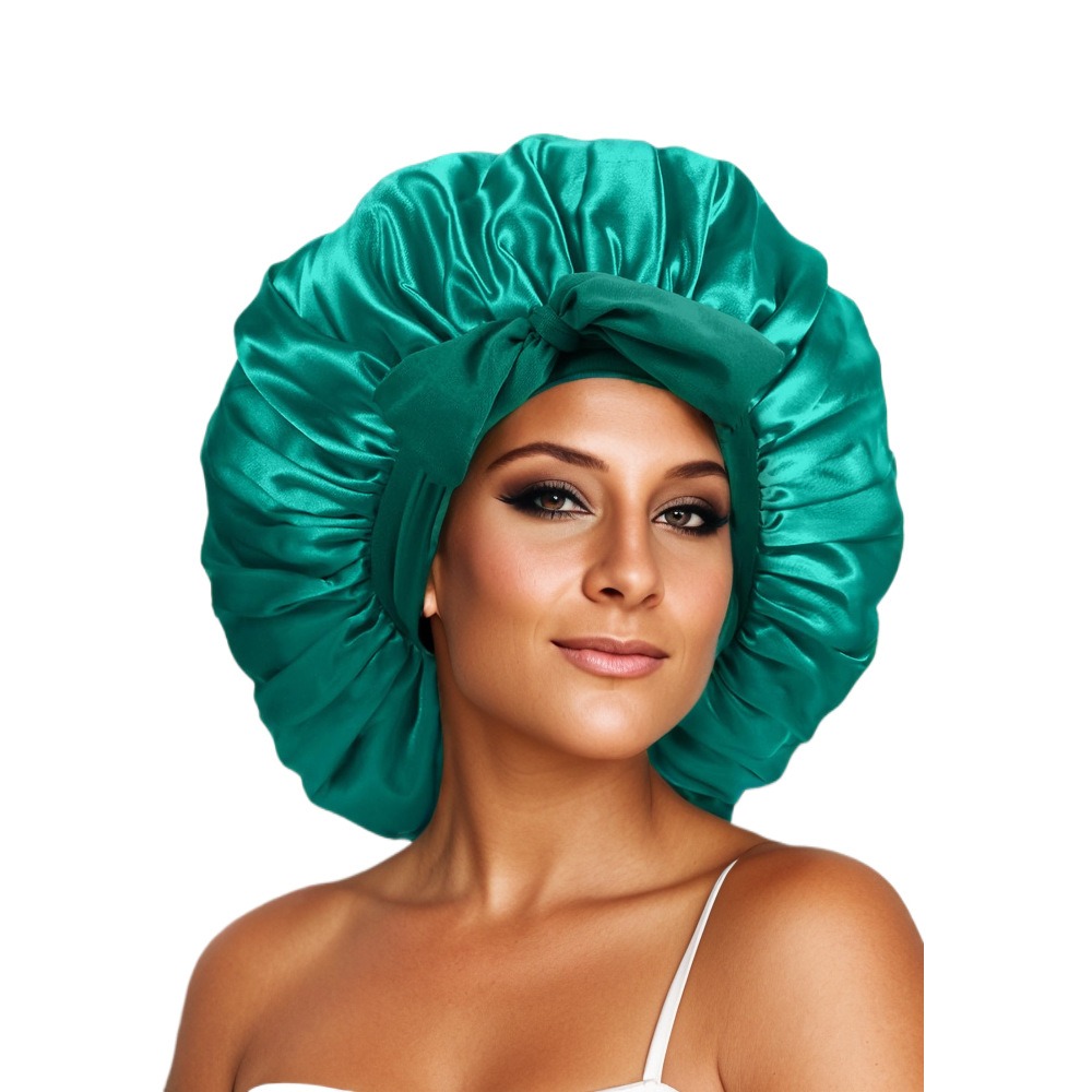 Ribbon round hat with bow imitation silk beauty hair care wide-brimmed hat women's headscarf satin nightcap