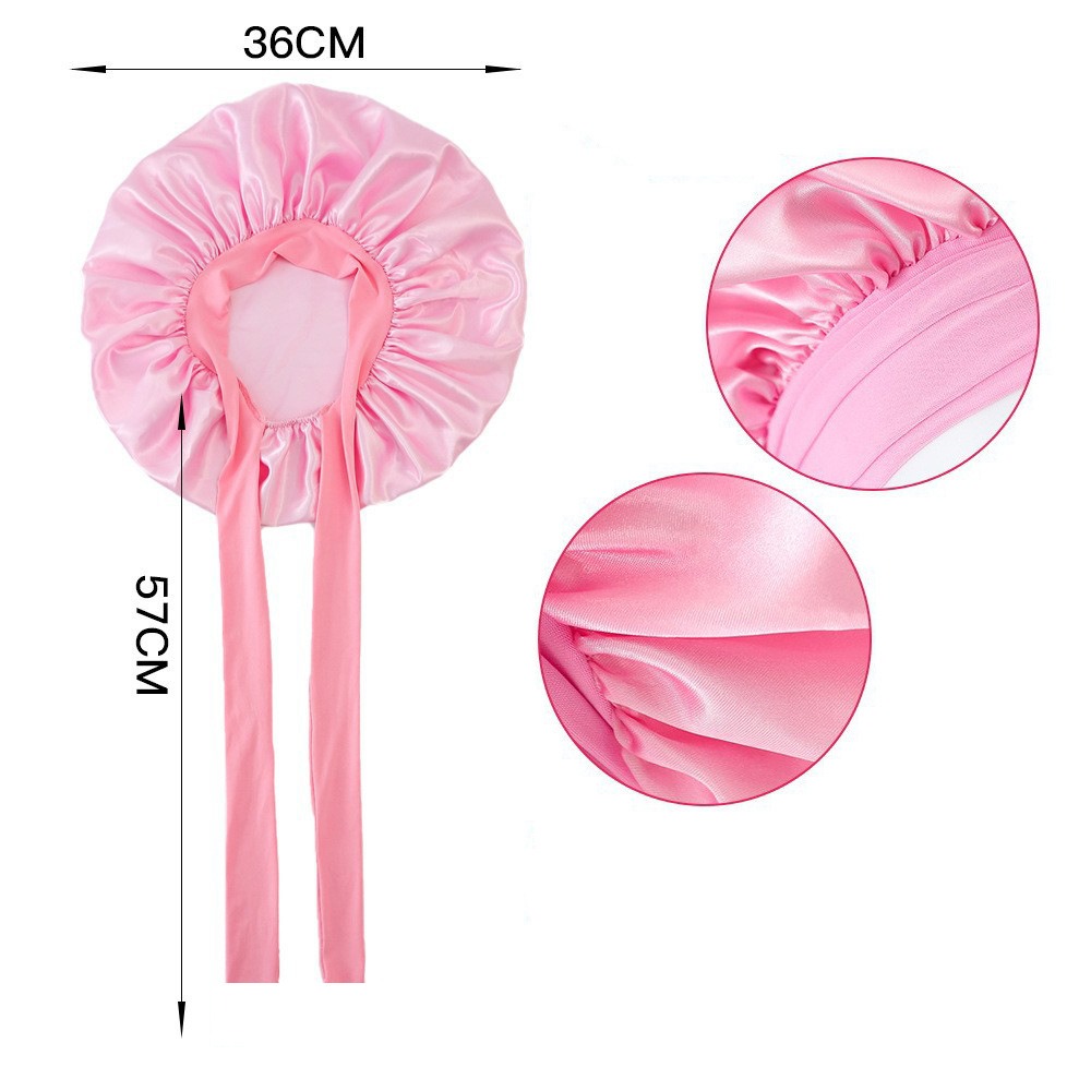 Round hat with ribbon and bow imitation silk beauty hair care wide-brimmed hat for women headscarf sleeping cap