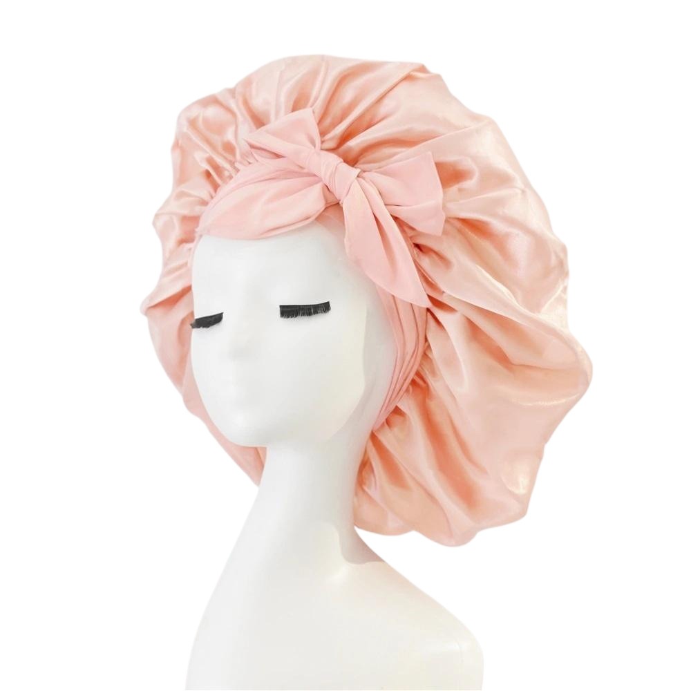 Ribbon round hat with bow imitation silk beauty hair care wide-brimmed hat women's headscarf satin nightcap