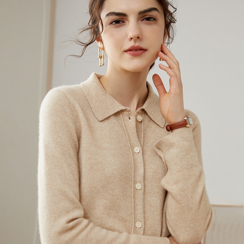 New Style Cardigan Knitted Bottoming Shirt Cashmere Polo Sweater Women's