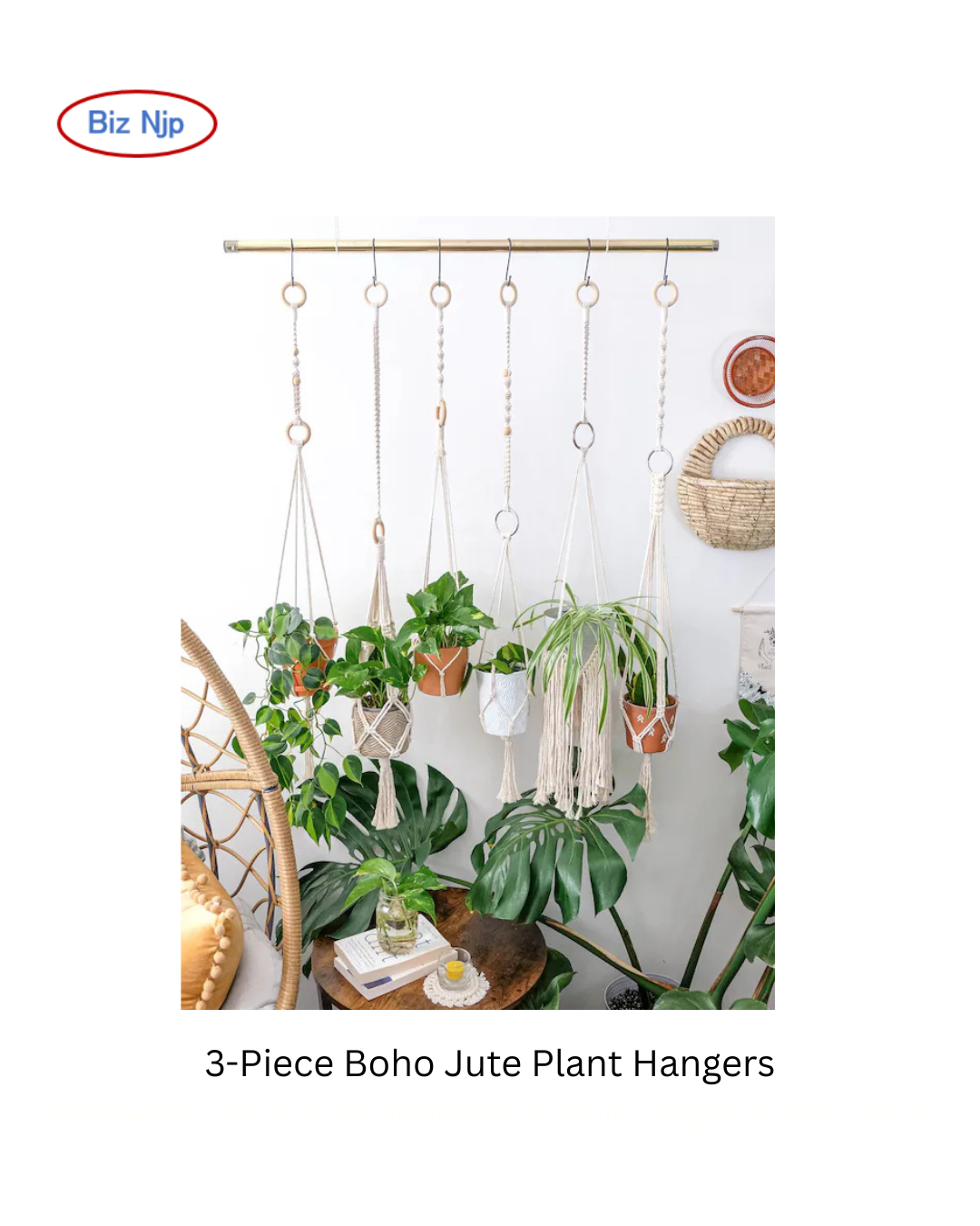 3-Piece Boho Jute Plant Hangers | Handmade Macrame Plant Holders Set