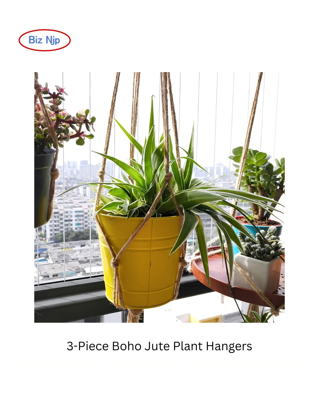 3-Piece Boho Jute Plant Hangers | Handmade Macrame Plant Holders Set