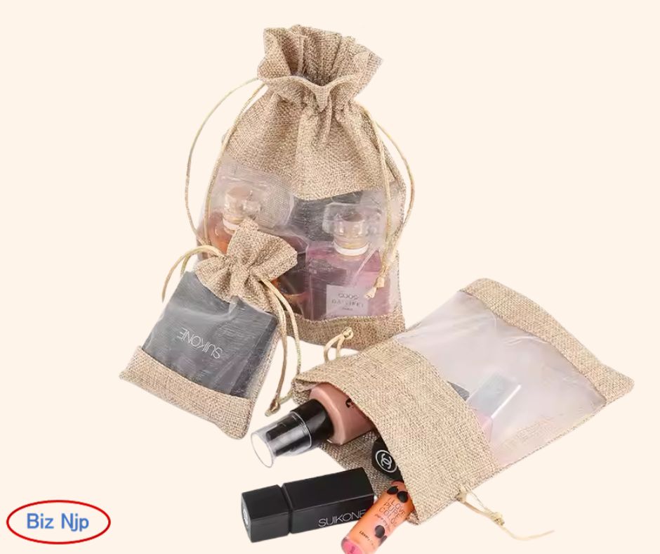 See-Through Charm: 12 Burlap & Organza Gift Pouches with Window (5.1x7.1 Inch)