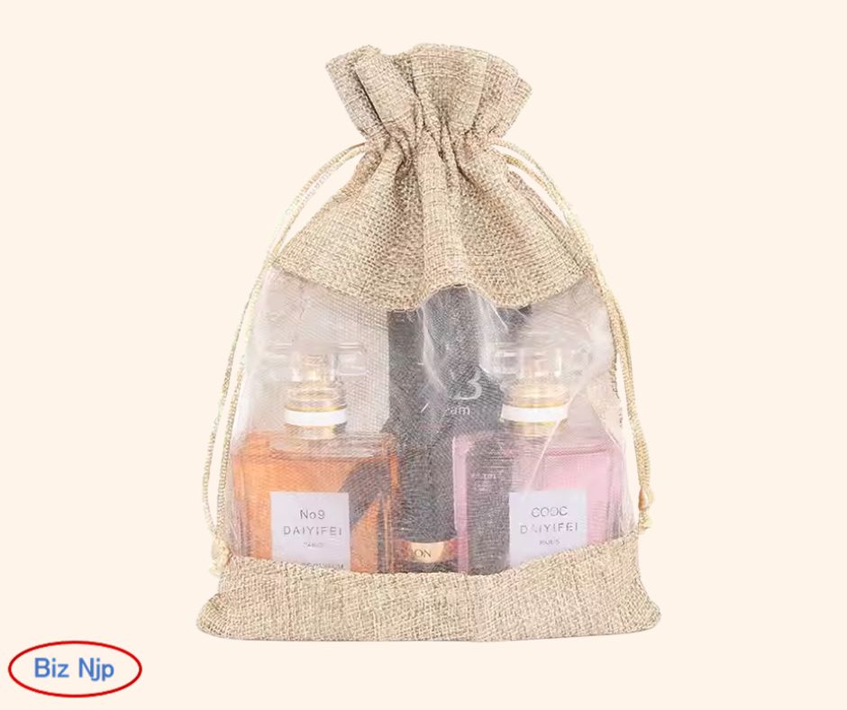 See-Through Charm: 12 Burlap & Organza Gift Pouches with Window (5.1x7.1 Inch)