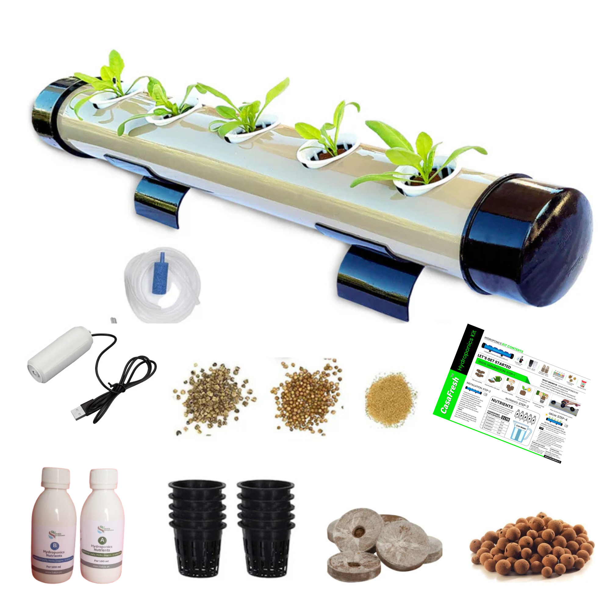 Sabza 5-Plant Hydroponics Kit – Indoor/Outdoor Gardening System for Home – Beginner Friendly