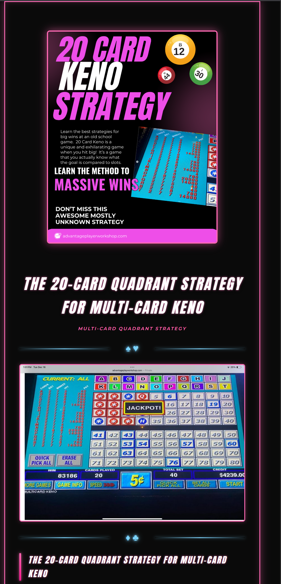 Essential Betting Strategies - Multi Card KENO