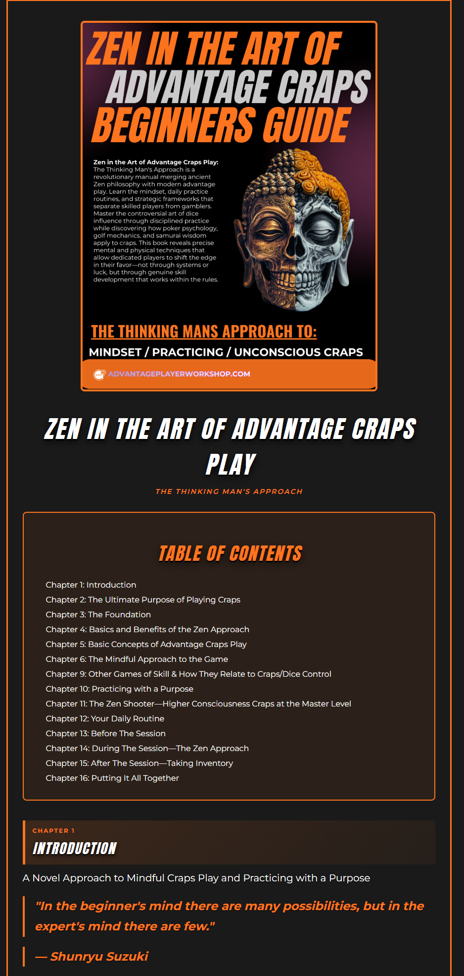 Zen in the Art of Advantage Craps Play: The Thinking Man's Approach