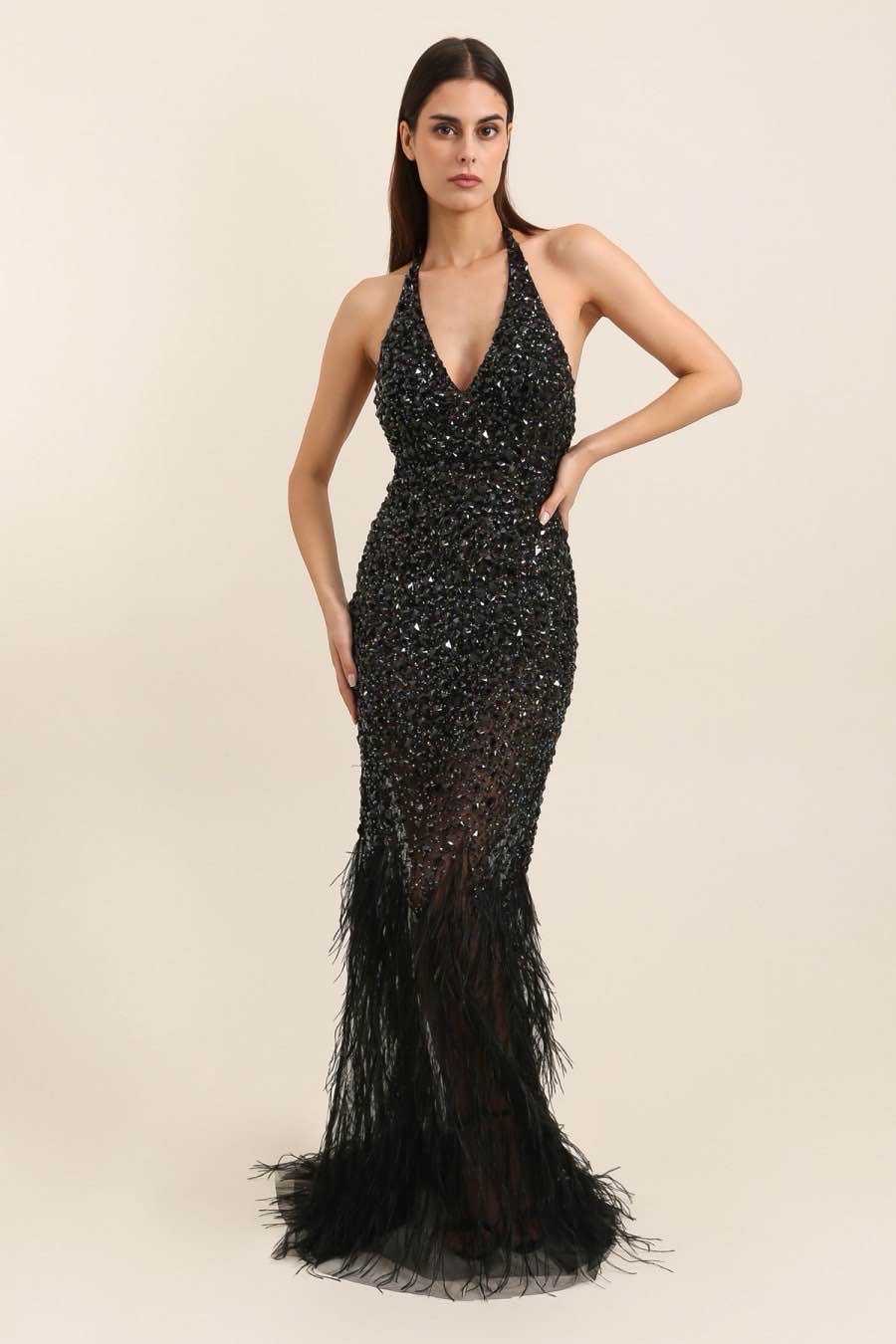 Sequin Halter Evening Gown