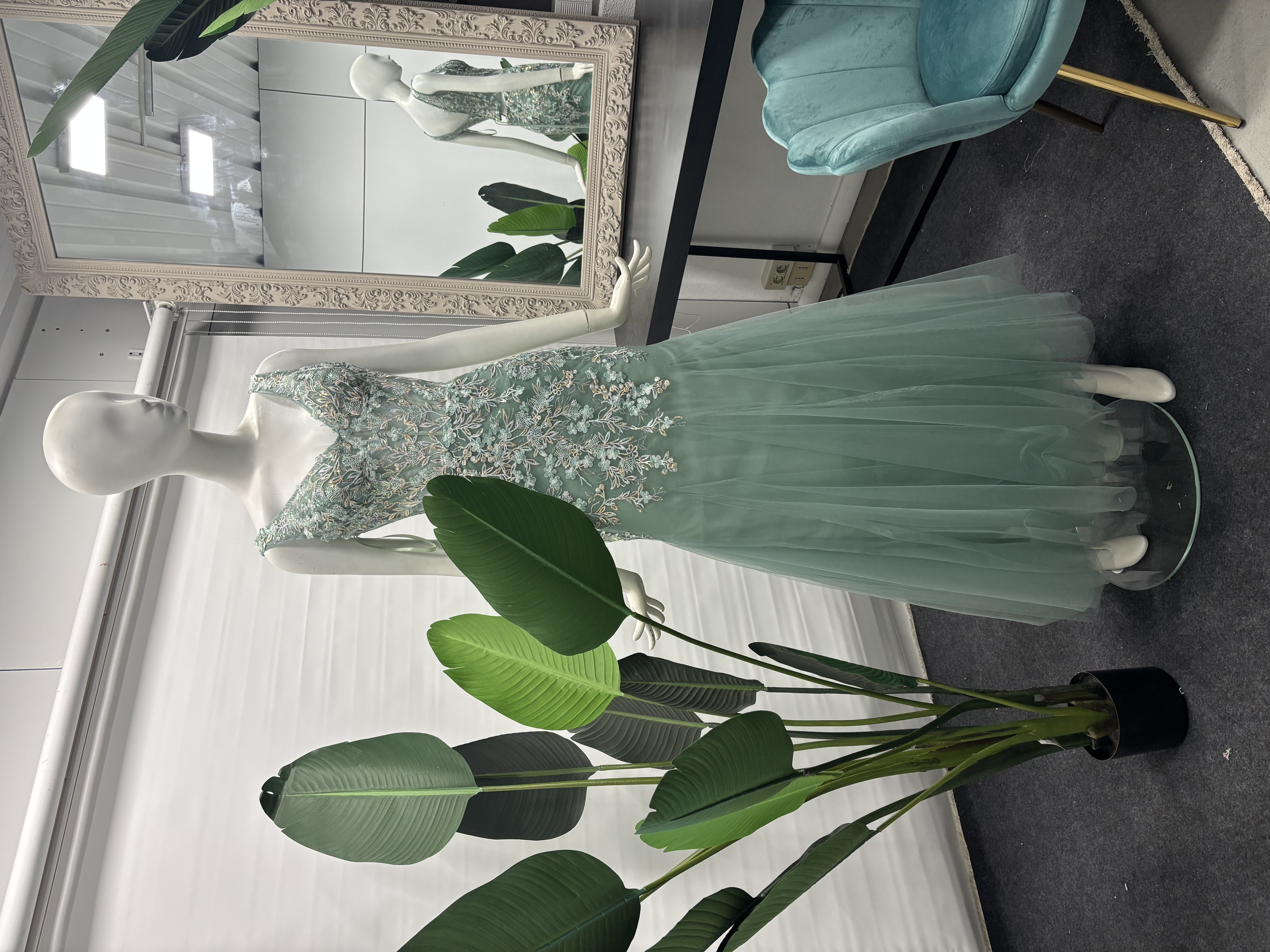 Mint Green Floral Evening Dress