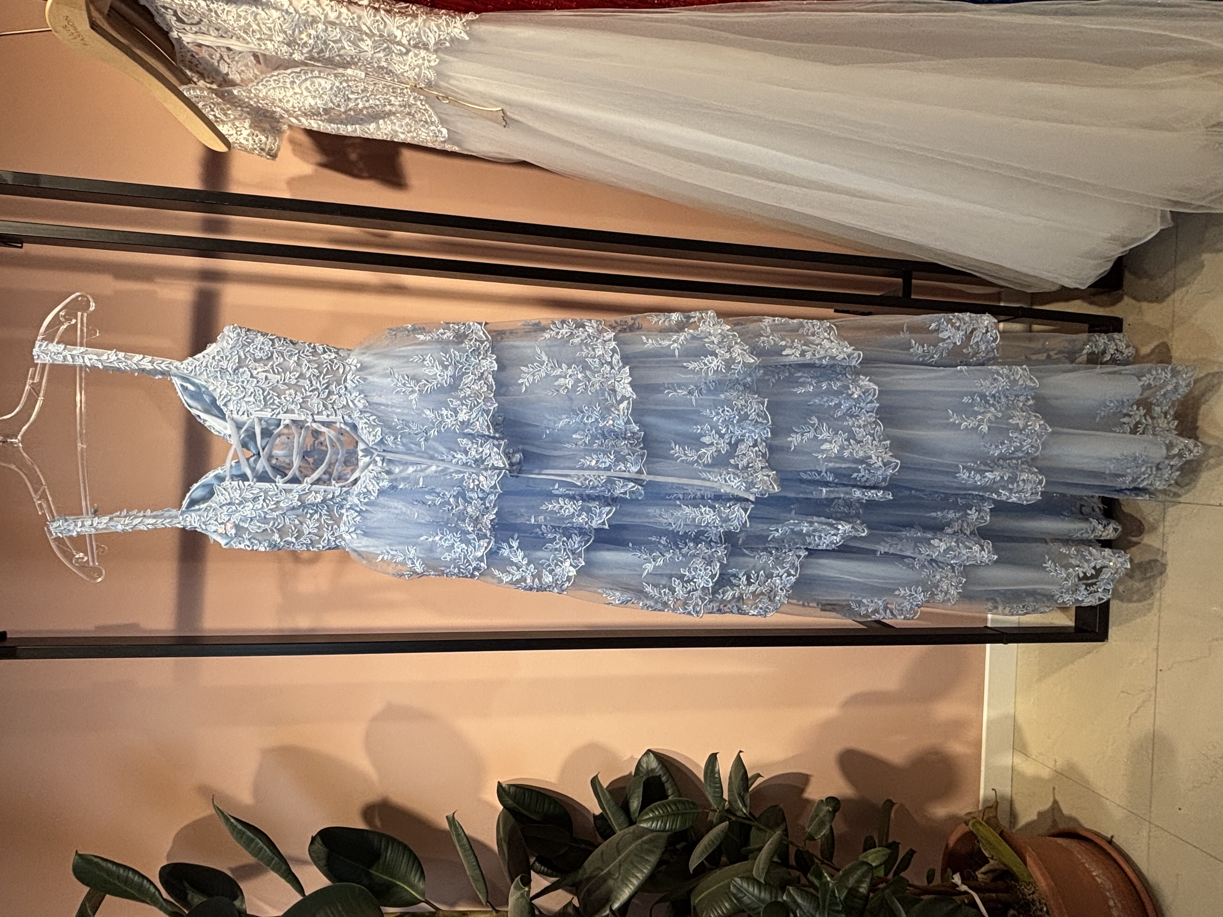 Elegant Light Blue Lace Evening Dress